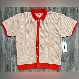 New Obey Knit Grove Button Up Polo Pink Clay Shirt Men’s Size M